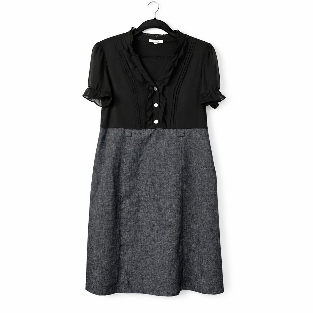 Dressbarn Black Gray Sheath Dress Size 16 Short Sleeve Career Office Midi